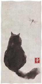 img 3 attached to 🐱 Naanle Fluffy Black Cat Watching Dragonfly on Vintage Paper - Traditional Japanese Ink Painting Soft Bath Towel, Absorbent Hand Towels, Multipurpose for Bathroom, Hotel, Gym, and Spa - Size 30"x15