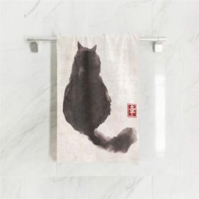 img 2 attached to 🐱 Naanle Fluffy Black Cat Watching Dragonfly on Vintage Paper - Traditional Japanese Ink Painting Soft Bath Towel, Absorbent Hand Towels, Multipurpose for Bathroom, Hotel, Gym, and Spa - Size 30"x15