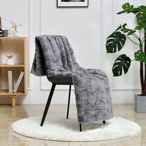 img 3 attached to 🛋️ Soft Fuzzy Faux Fur Throw Blanket - Lightweight Cozy Bed Blanket with Reversible Sherpa Fleece: Elegant Embossed Design for Couch, Sofa, Bed, and Living Room Decor (50×60 inches) in Gray