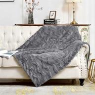 🛋️ soft fuzzy faux fur throw blanket - lightweight cozy bed blanket with reversible sherpa fleece: elegant embossed design for couch, sofa, bed, and living room decor (50×60 inches) in gray logo