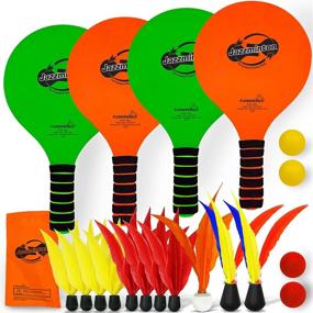 img 4 attached to 🏸 Funsparks Jazzminton Paddle Game: Double Set for Hours of Fun - 4 Paddles, 11 Birdies, 4 Balls - Must-Have Racquet Game for Indoor and Outdoor Play