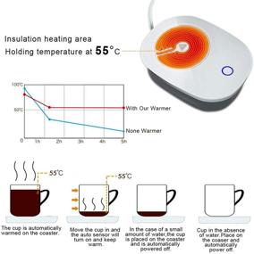 img 2 attached to Умный подогреватель кофейной чашки с ложкой - автоматическое включение/выключение, электрическая подставка с гравитационным нагревом напитков для использования на рабочем столе дома и в офисе - свечной нагрев, до 131F℉/55℃ - идеальный подарок на день рождения в белом цвете.