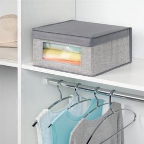 img 2 attached to 📦 mDesign Medium Gray Textured Fabric Closet Storage Organizer Bin, Stackable with Clear Window & Hinged Lid - Ideal for Bedroom, Hallway, Entryway, Bathroom - Pack of 6