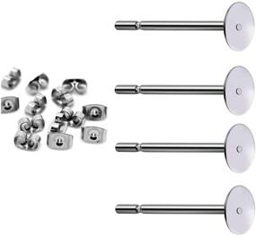 img 3 attached to 💎 Hypoallergenic Stainless Steel Earring Posts for Jewelry Making - 400pcs Flat Pad Studs with Butterfly Backs (4mm)