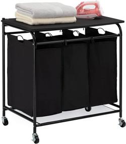 img 4 attached to HollyHOME Laundry Organizer Cart with Foldable Ironing Board & Removable 3 Bags - Black Laundry Hamper Sorter