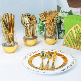 img 1 attached to 🍽️ HOMIP 160 Gold Plastic Silverware Set – Disposable Utensils for Vintage Wedding Anniversary Party – Heavyweight Cutlery Set – Includes 80 Plastic Forks, 40 Knives, 40 Spoons – Flatware Plastic