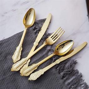 img 2 attached to 🍽️ HOMIP 160 Gold Plastic Silverware Set – Disposable Utensils for Vintage Wedding Anniversary Party – Heavyweight Cutlery Set – Includes 80 Plastic Forks, 40 Knives, 40 Spoons – Flatware Plastic