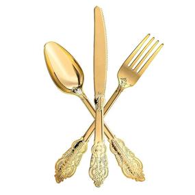 img 4 attached to 🍽️ HOMIP 160 Gold Plastic Silverware Set – Disposable Utensils for Vintage Wedding Anniversary Party – Heavyweight Cutlery Set – Includes 80 Plastic Forks, 40 Knives, 40 Spoons – Flatware Plastic