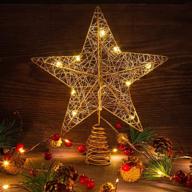 🌟 10-inch rustic farmhouse christmas star tree topper with 10 led warm lights - perfect xmas treetop star for festive tree decorations logo
