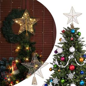 img 2 attached to 🌟 10-Inch Rustic Farmhouse Christmas Star Tree Topper with 10 LED Warm Lights - Perfect Xmas Treetop Star for Festive Tree Decorations