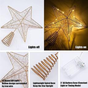 img 3 attached to 🌟 10-Inch Rustic Farmhouse Christmas Star Tree Topper with 10 LED Warm Lights - Perfect Xmas Treetop Star for Festive Tree Decorations