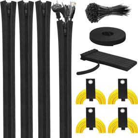 img 4 attached to 129-Piece Cord Management Organizer Kit: 4 Cable Sleeves with Zipper, 10 Self-Adhesive Tie Straps + 1 Roll, and 100 Fastening Cable Ties. Ideal Extension Cord Holder Organizer for TV, Computer, and Home Entertainment.
