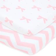 🎀 snuggly soft jersey cotton pack and play sheets fitted set for graco pack n play playard - 2 pack - pink bows chevron design for baby girl logo