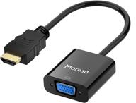 gold-plated hdmi to vga adapter (male to female) - ideal for computer, desktop, laptop, pc, monitor, projector, hdtv, chromebook, raspberry pi, roku, xbox and more - black logo