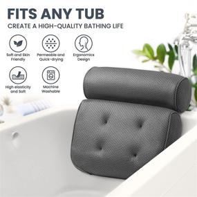img 2 attached to 🛁 Ванная подушка LuxStep: Противоскользящие присоски, дополнительно толстая и мягкая воздушная сетка - Серая подушка размером 15x14 дюймов для идеального расслабления в ванне