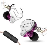 high-quality kz zsn dynamic hybrid dual driver in-ear earphones: detachable tangle-free cable, musicians' choice with microphone (silver purple) logo