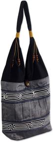 img 4 attached to 👜 Stylish NOVICA Dark Grey & Black Cotton Handmade Embroidered Shoulder Bag with Music Motif