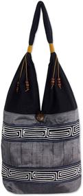 img 3 attached to 👜 Stylish NOVICA Dark Grey & Black Cotton Handmade Embroidered Shoulder Bag with Music Motif