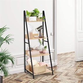 img 4 attached to 🌿 SpringSun 4-Tier Ladder Shelf: Wooden Plant Flower Stand, Storage Rack with Steel Frame for Office and Home Decor