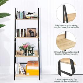 img 1 attached to 🌿 SpringSun 4-Tier Ladder Shelf: Wooden Plant Flower Stand, Storage Rack with Steel Frame for Office and Home Decor