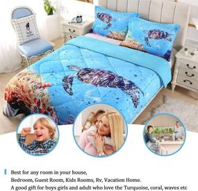 img 2 attached to 🐢 Qucover Sea Theme Bedding Set - 3D Blue Turtle - Ultra Soft - Kid's Bed-in-a-Bag - Full Size Comforter Set for Boys Girls - 3-Piece