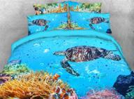 🐢 qucover sea theme bedding set - 3d blue turtle - ultra soft - kid's bed-in-a-bag - full size comforter set for boys girls - 3-piece logo