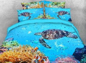 img 4 attached to 🐢 Qucover Sea Theme Bedding Set - 3D Blue Turtle - Ultra Soft - Kid's Bed-in-a-Bag - Full Size Comforter Set for Boys Girls - 3-Piece