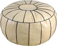 🪑 thgonwid handmade moroccan round pouf foot stool ottoman seat faux leather large storage solution bean bag floor cushion cover foot rest for living room, bedroom or wedding gifts (unstuffed) in beige логотип