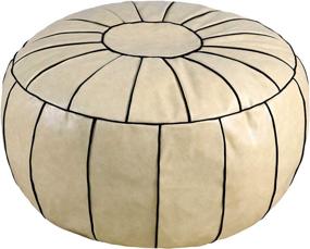 img 4 attached to 🪑 Thgonwid Handmade Moroccan Round Pouf Foot Stool Ottoman Seat Faux Leather Large Storage Solution Bean Bag Floor Cushion Cover Foot Rest for Living Room, Bedroom or Wedding Gifts (Unstuffed) in Beige