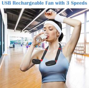 img 3 attached to 🏞️ DESHENG Portable Hanging Neck Sports Fan - Hand Free USB Rechargeable Fan with 3 Speeds - LCD Screen Displays Battery Power - Adjustable 360° High Fan - Ideal for Indoor & Outdoor Sports, Travel - Black Red