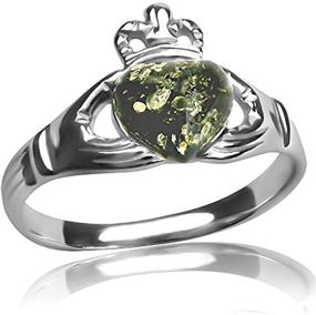 img 1 attached to ✨ Ian and Valeri Co. Green Amber Sterling Silver Claddagh Ring: Exquisite Craftsmanship for Timeless Elegance