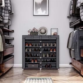 img 3 attached to 👞 SONGMICS 7-Tier Fabric Shoe Rack: Dustproof Shoe Storage Cabinet for 36 Pairs of Shoes - Gray URXJ12G