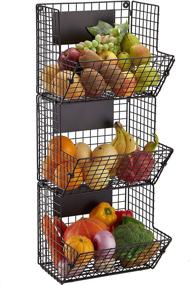 img 4 attached to Quality Wall Mounted Wire Basket Hanging Fruit Basket, 3 Tier Kitchen Storage Bins for Organized Pantry, Produce Rack in Stylish Black