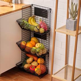 img 1 attached to Quality Wall Mounted Wire Basket Hanging Fruit Basket, 3 Tier Kitchen Storage Bins for Organized Pantry, Produce Rack in Stylish Black