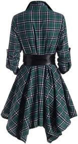 img 2 attached to 👗 Chouyatou Women's Roll-Up Sleeve Plaid Shirt Dress: Midi Length with Removable Belt and Handkerchief Hem