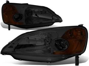 img 4 attached to DNA Motoring HL-OH-HC01-SM-AM Smoke 🚗 Lens Amber Headlights Replacement For 2001-2003 Civic