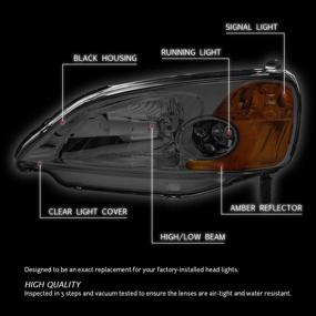 img 3 attached to DNA Motoring HL-OH-HC01-SM-AM Smoke 🚗 Lens Amber Headlights Replacement For 2001-2003 Civic