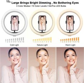 img 2 attached to 📸 Professional 13" LED Ring Light with Tripod Stand and Phone Holder - 10 Brightness Levels, 3 Light Modes, 164 Bulbs, Remote Control - Ideal for YouTube, Live Stream, Makeup, and Photography