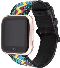 img 3 attached to Smarmate Nylon Embroidery Freestyle Irregular Pattern Leather Band Compatible With Fitbit Versa/Versa 2/Versa Lite/Versa SE (Multicolor 2)