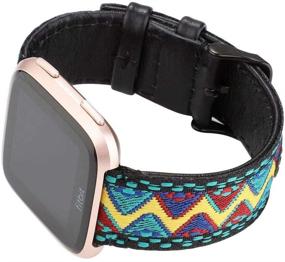 img 1 attached to Smarmate Nylon Embroidery Freestyle Irregular Pattern Leather Band Compatible With Fitbit Versa/Versa 2/Versa Lite/Versa SE (Multicolor 2)