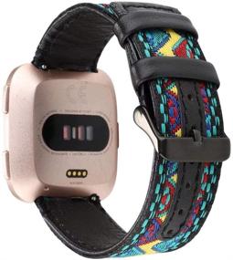 img 4 attached to Smarmate Nylon Embroidery Freestyle Irregular Pattern Leather Band Compatible With Fitbit Versa/Versa 2/Versa Lite/Versa SE (Multicolor 2)
