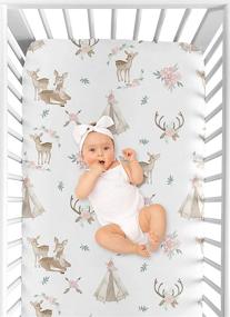 img 1 attached to 🦌 Woodland Deer Floral Collection: Boho Baby or Toddler Fitted Crib Sheet in Blush Pink, Mint Green, and White by Sweet Jojo Designs