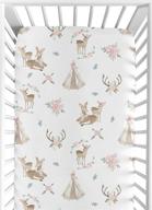 🦌 woodland deer floral collection: boho baby or toddler fitted crib sheet in blush pink, mint green, and white by sweet jojo designs logo