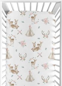 img 4 attached to 🦌 Woodland Deer Floral Collection: Boho Baby or Toddler Fitted Crib Sheet in Blush Pink, Mint Green, and White by Sweet Jojo Designs