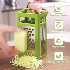 img 3 attached to 🧀 Foldable Cheese Grater with 4 Blades - Parmesan Cheese Grater and Potato Slicer, Stainless Steel Metal Support for Slicing and Grinding - Kitchen Graters (Green)