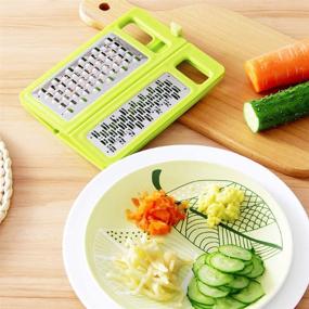 img 2 attached to 🧀 Foldable Cheese Grater with 4 Blades - Parmesan Cheese Grater and Potato Slicer, Stainless Steel Metal Support for Slicing and Grinding - Kitchen Graters (Green)