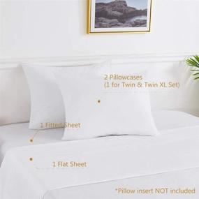 img 3 attached to 🛏️ Queen Cotton Soft White Bed Sheets Set - 4 Piece Set with Deep Pocket Fitted Sheet, Flat Bed Sheet, and Pillowcases