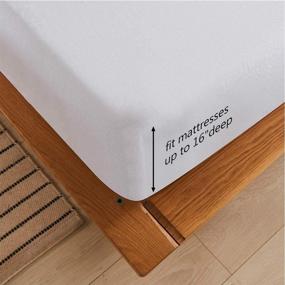 img 2 attached to 🛏️ Queen Cotton Soft White Bed Sheets Set - 4 Piece Set with Deep Pocket Fitted Sheet, Flat Bed Sheet, and Pillowcases