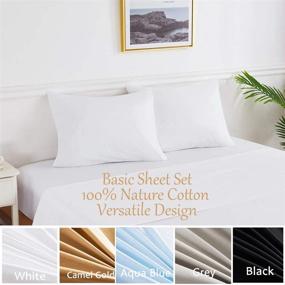 img 4 attached to 🛏️ Queen Cotton Soft White Bed Sheets Set - 4 Piece Set with Deep Pocket Fitted Sheet, Flat Bed Sheet, and Pillowcases