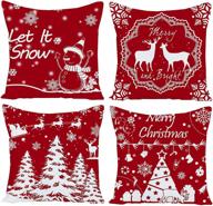 🎄 set of 4 red merry christmas snowflake pine tree deer pillow cover decorative throw pillowcases for home sofa – wilproo xmas 20x20 логотип